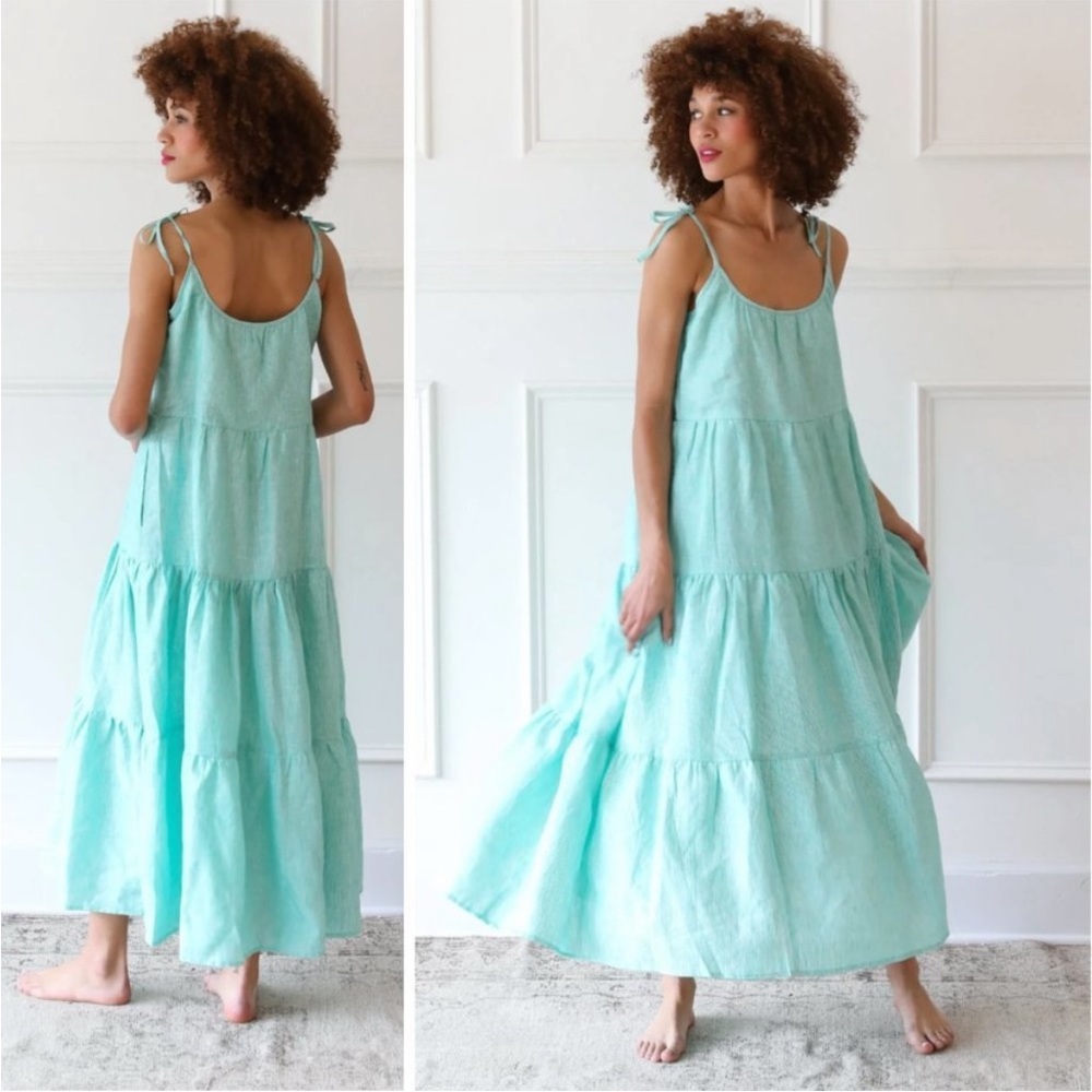 Mille green and white striped maxi dress - size S